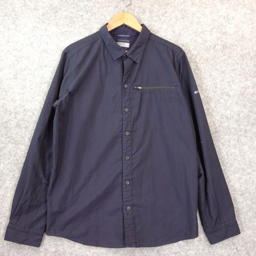 Navy Performance Button Up Zip Shirt Men L COLUMBIA Omni Wick Outdoorsy Gorpcore